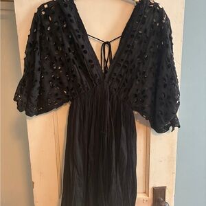 Free People Black Crochet & Pleated Dress